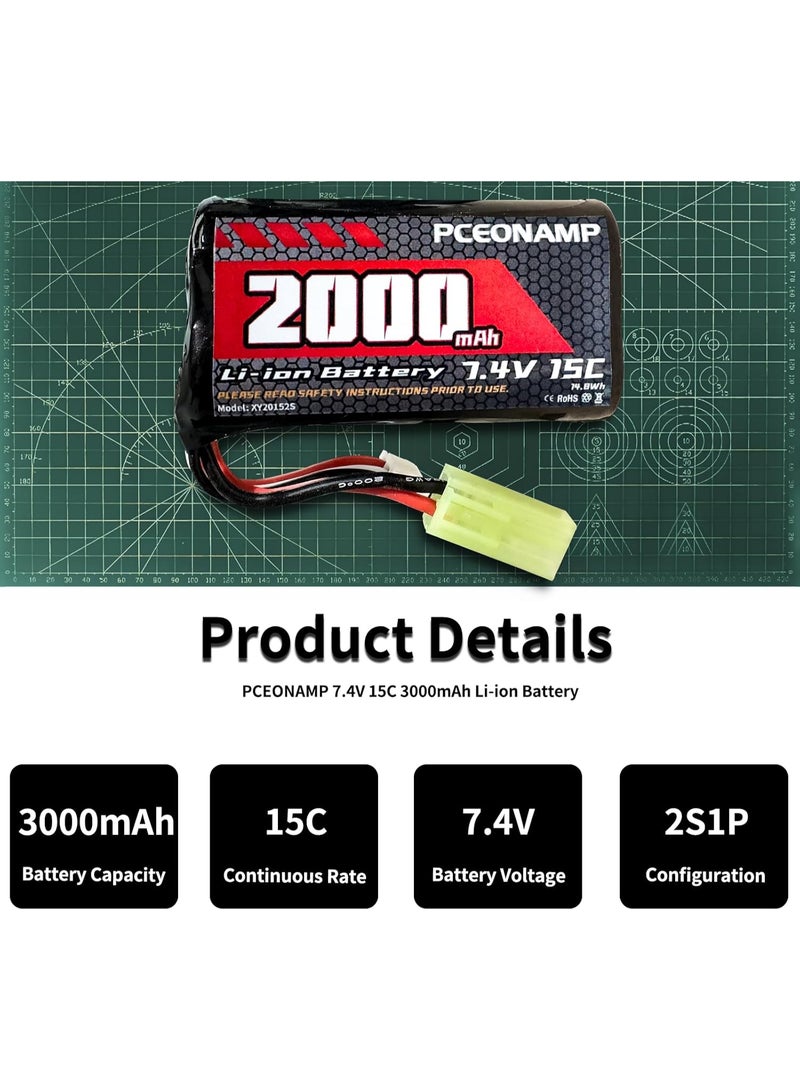 بيسيونأمب بطارية ليثيوم أيون 7.4V 2000mAh 2S قابلة لإعادة الشحن بطارية RC عالية القدرة مع كابل شاحن USB 2 لقارب التحكم عن بعد - Image 4